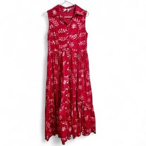 Phool Cotton Vtg Red Floral Ruffled Sleeveless Long Dress Size Medium